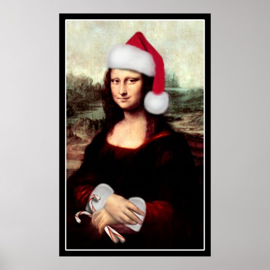 Mona Lisas Weihnachtszeit-Weihnachtsmannmütze Poster (Vorne)