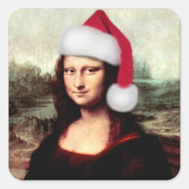 Mona Lisas Weihnachtszeit-Weihnachtsmannmütze Quadratischer Aufkleber