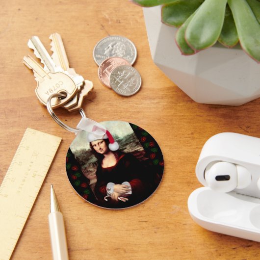 Mona Lisas Weihnachtszeit-Weihnachtsmannmütze Schlüsselanhänger (Schreibtisch)