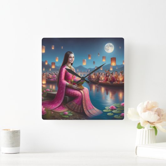 Mona Roy Krathong Festival Thailand Quadratische Wanduhr (Zuhause)