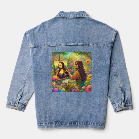 Mona zeichnend Mona im Blume-Garten Jeansjacke (Rückseite)