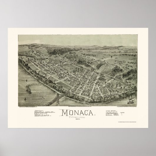 Monaca, PA Panorama Karte - 1900 Poster (Vorne)