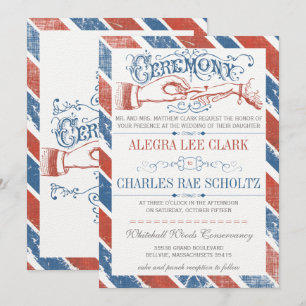 Monaco Blue Red Modern Vintag Typografie einladen Einladung