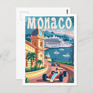 Monaco Circuit Vintag Berühmter Reiseort Postkarte