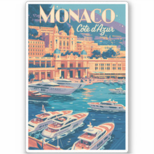 Monaco Côte d'Azur Illustration Reise Kunst Vintag Aufkleber