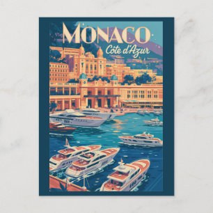 Monaco Côte d'Azur Illustration Reise Kunst Vintag Postkarte