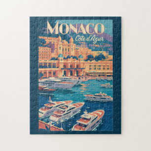 Monaco Côte d'Azur Illustration Reise Kunst Vintag Puzzle