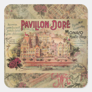 Monaco Extravagante Vintage Riviera Frankreich Quadratischer Aufkleber