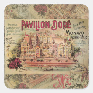Monaco Extravagante Vintage Riviera Frankreich Quadratischer Aufkleber