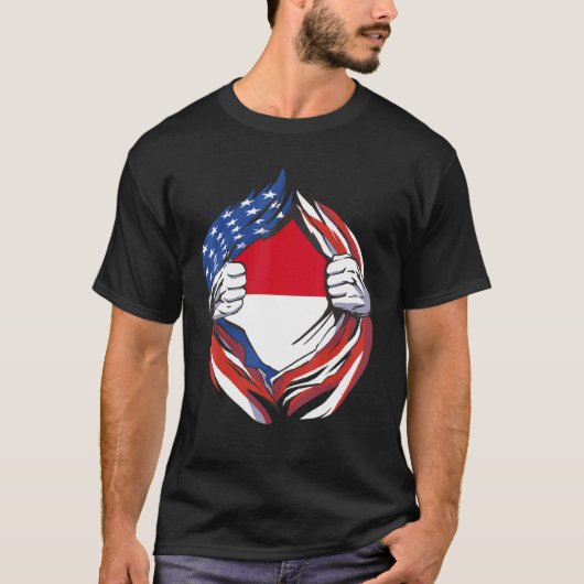 Monaco Flag Amerikanischer Stolz auf mein Monacan- T-Shirt (Vorderseite)
