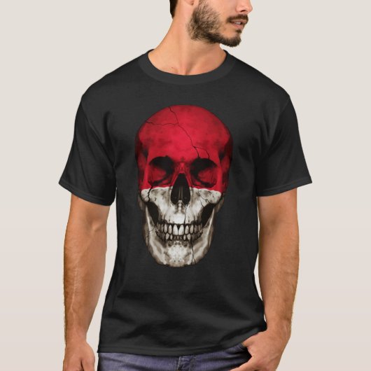 Monaco Flag Skull Monacan Roots Proud Patriotic T-Shirt (Vorderseite)