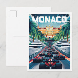 Monaco Grand Prix Kunst Vintage Reiseillustration Postkarte