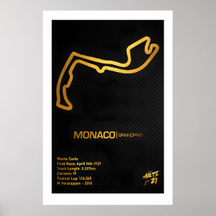 Monaco Grand Prix Streckenkarte Kunstprint Formel  Poster