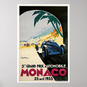 Monaco Grandprix 1933 Vintages Reise-Plakat Poster