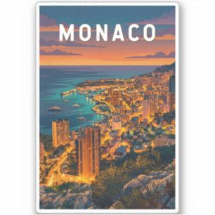 Monaco Illustration Reise Kunst Vintage Aufkleber
