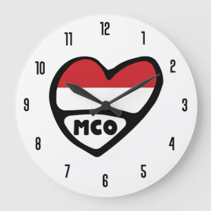 Monaco Ländercode MCO Flaggenmitte Große Wanduhr