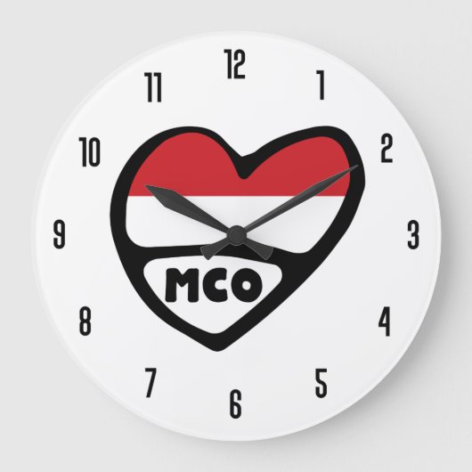 Monaco Ländercode MCO Flaggenmitte Große Wanduhr (Vorderseite)
