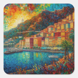 Monaco, Monte-Carlo Bay im Stil von van Gogh Quadratischer Aufkleber