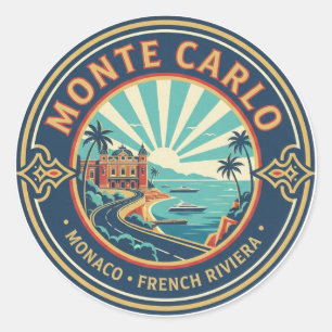 Monaco Monte Carlo bei Nacht Runder Aufkleber