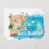 Monaco Monte Carlo Illustrierte Karte mit Sehenswü (Vorne/Hinten)