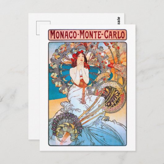 Monaco, Monte-Carlo, Mucha Postkarte (Vorne/Hinten)