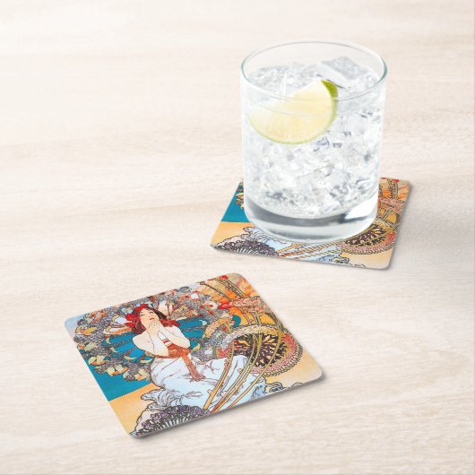 Monaco, Monte-Carlo, Mucha Rechteckiger Pappuntersetzer (Vor Ort)