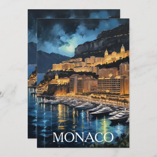 Monaco Nights Marina & Cityscape Malerei Save The Date (Vorne/Hinten)