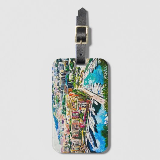 Monaco Oil Paint Marina Yacht Port Gepäckanhänger (Vorderseite Vertikal)