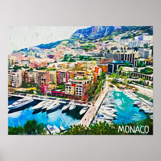 Monaco Oil Paint Marina Yacht Port Poster (Vorne)