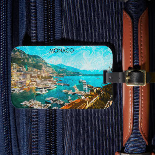 Monaco Öl Paint Illustration Reiseport Gepäckanhänger