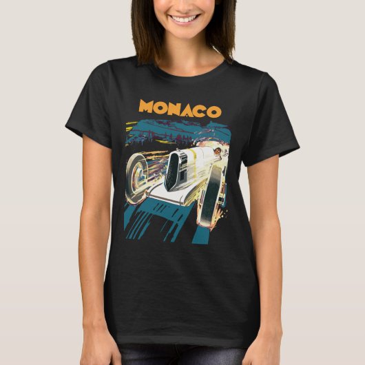 Monaco Oldtimer-Rennwagen Blau Reisen T-Shirt (Vorderseite)