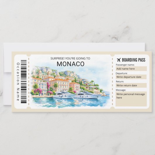 Monaco-Reise-Boarding-Pass-Ticket Einladung (Vorderseite)
