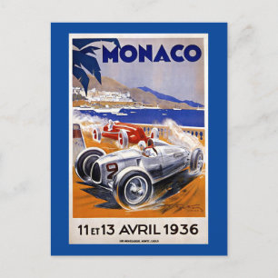 Monaco-Reiseposter, 1936 Autorennen, Postkarte
