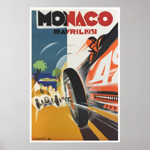 Monaco-Reiseposter Rennwagen Kunst Falcucci 1931 Poster