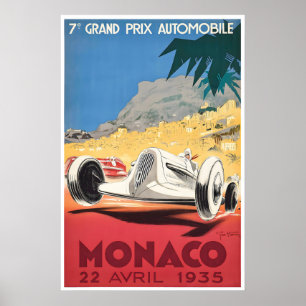 Monaco Rennkunst 1935 Reiseplakat Rennwagen Poster