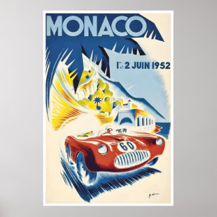 Monaco Rennwagen Poster 1952 Rennsportdruck Sportw