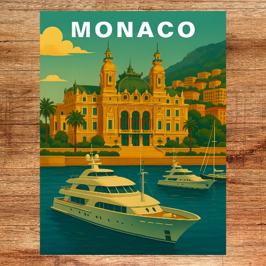 Monaco Vintage Mediterranean Harbor & Yacht Postkarte