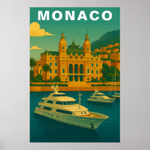 Monaco Vintage Mittelmeerhafen & Yacht Poster