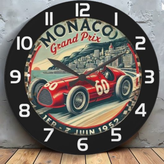 Monaco Vintage Racing Poster Große Wanduhr