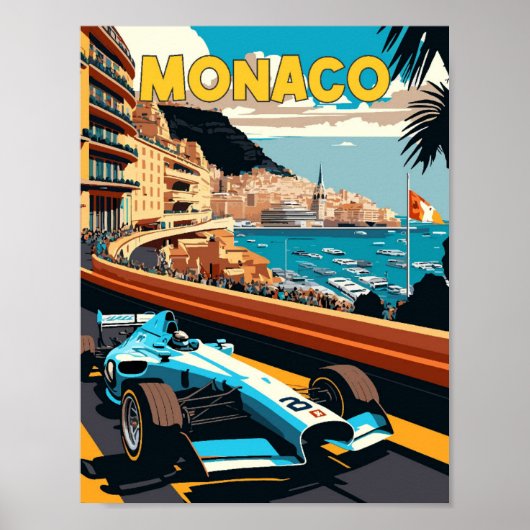 Monaco Vintage Reise Illustration Poster (Vorne)