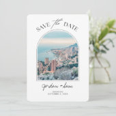 Monaco Wedding French Rivera Save the Date Einladung (Stehend Vorderseite)