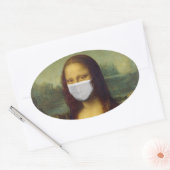 MONALISA MIT MASK-PARODY-STICKERN OVALER AUFKLEBER (Umschlag)