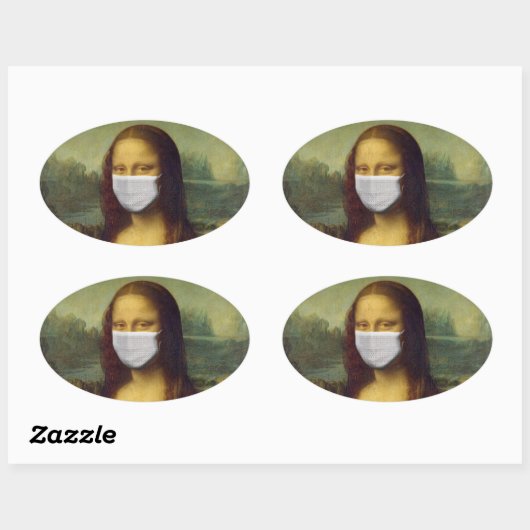 MONALISA MIT MASK-PARODY-STICKERN OVALER AUFKLEBER (Blatt)