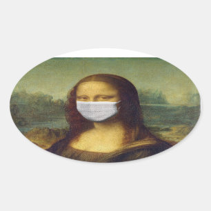 MONALISA MIT MASKPARODY STICKS OVALER AUFKLEBER