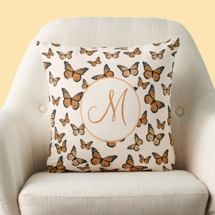 Monarch Butterfets Orange Script Custom Monogram Kissen