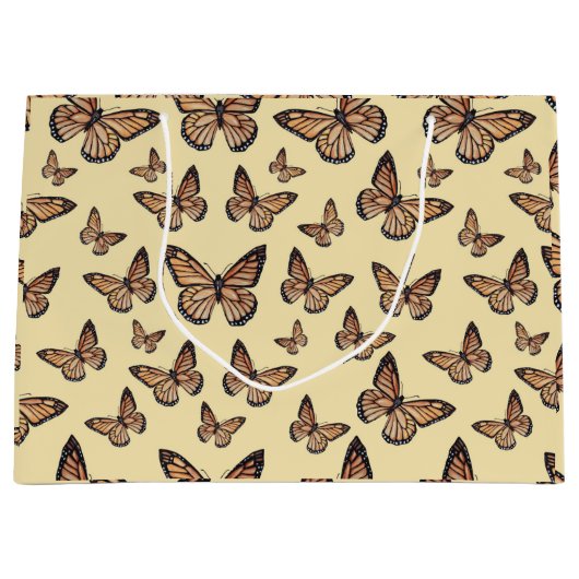 Monarch Butterfliegen auf Gelb Große Geschenktüte (Vorderseite)