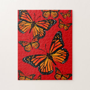Monarch Butterfliegen auf Rot Puzzle