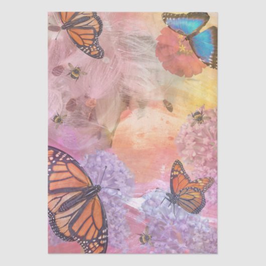 Monarch Butterfliegen in Bees Collage Seidenpapier (Vorderseite)