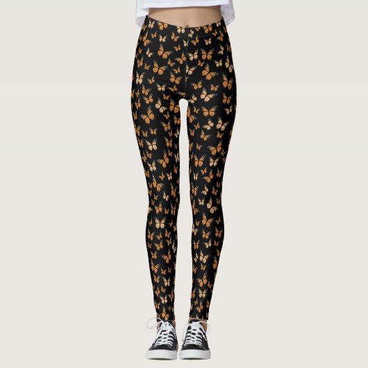 Monarch Butterflies Black Whimsical Patterned Leggings (Vorderseite)