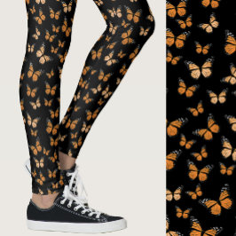 Monarch Butterflies Black Whimsical Patterned Leggings